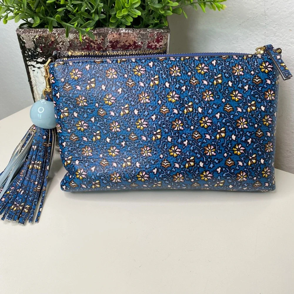 Tory Burch Colorblock Leather Tassel Convert. Crossbody‎ Clutch Blue Wild Pansy